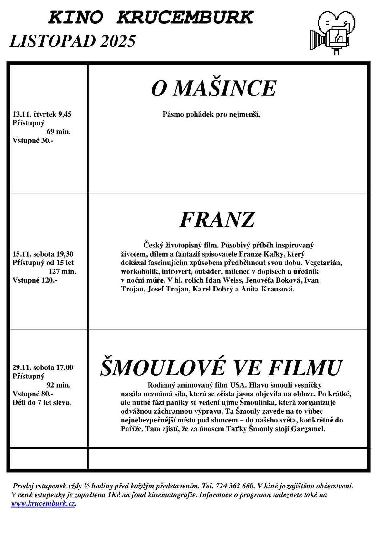 Program KINO KRUCEMBURK LISTOPAD 2025