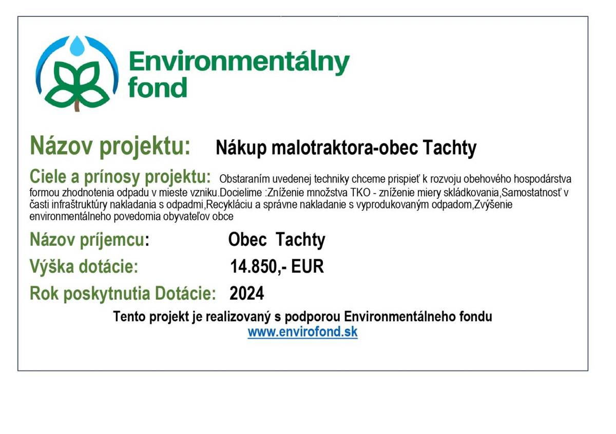 Nákup malotraktora- Obec Tachty