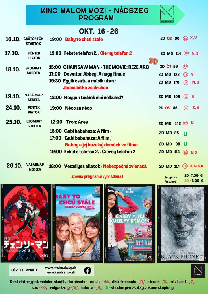 KINO MALOM MOZI NÁDSZEG (TRSTICE) - PROGRAM