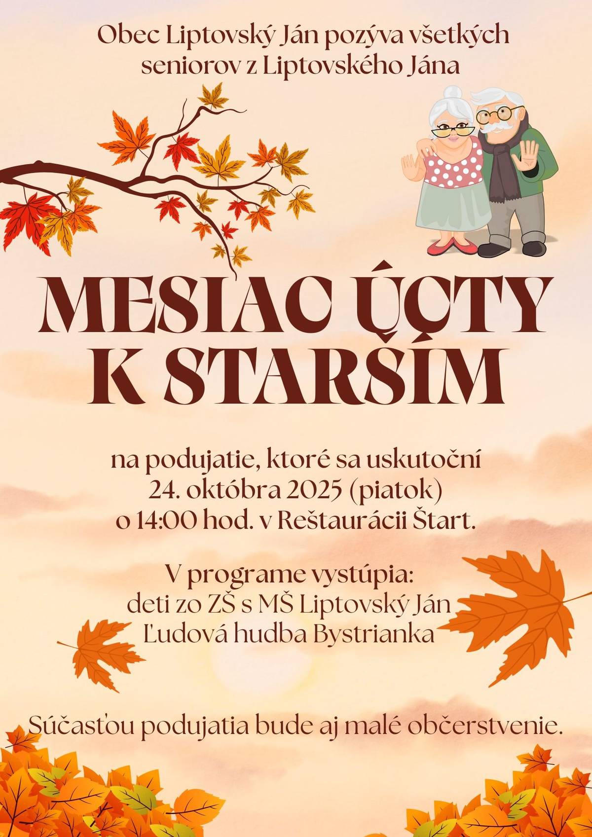 Príďte s nami stráviť príjemné popoludnie plné radostných vystúpení detí, rozhovorov a priateľskej atmosféry. Tešíme sa na stretnutie s Vami! S úctou starosta obce a poslanci obecného zastupiteľstva Liptovský Já