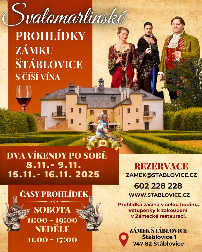 Přijďte si užít pravou svatomartinskou atmosféru do Štáblovic!  Čeká vás výtečné jídlo, Svatomartinské víno, pivo a příjemná atmosféra u svíček a praskajícího krbu.