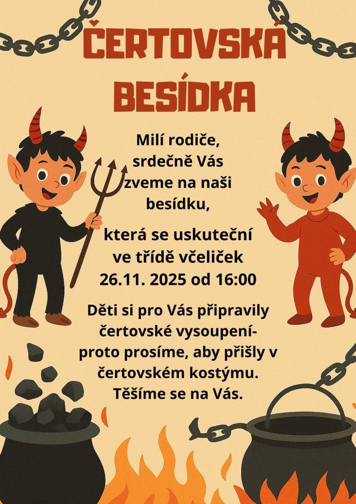 Milí rodiče, srdečně Vás zveme na naši třídní besídku.