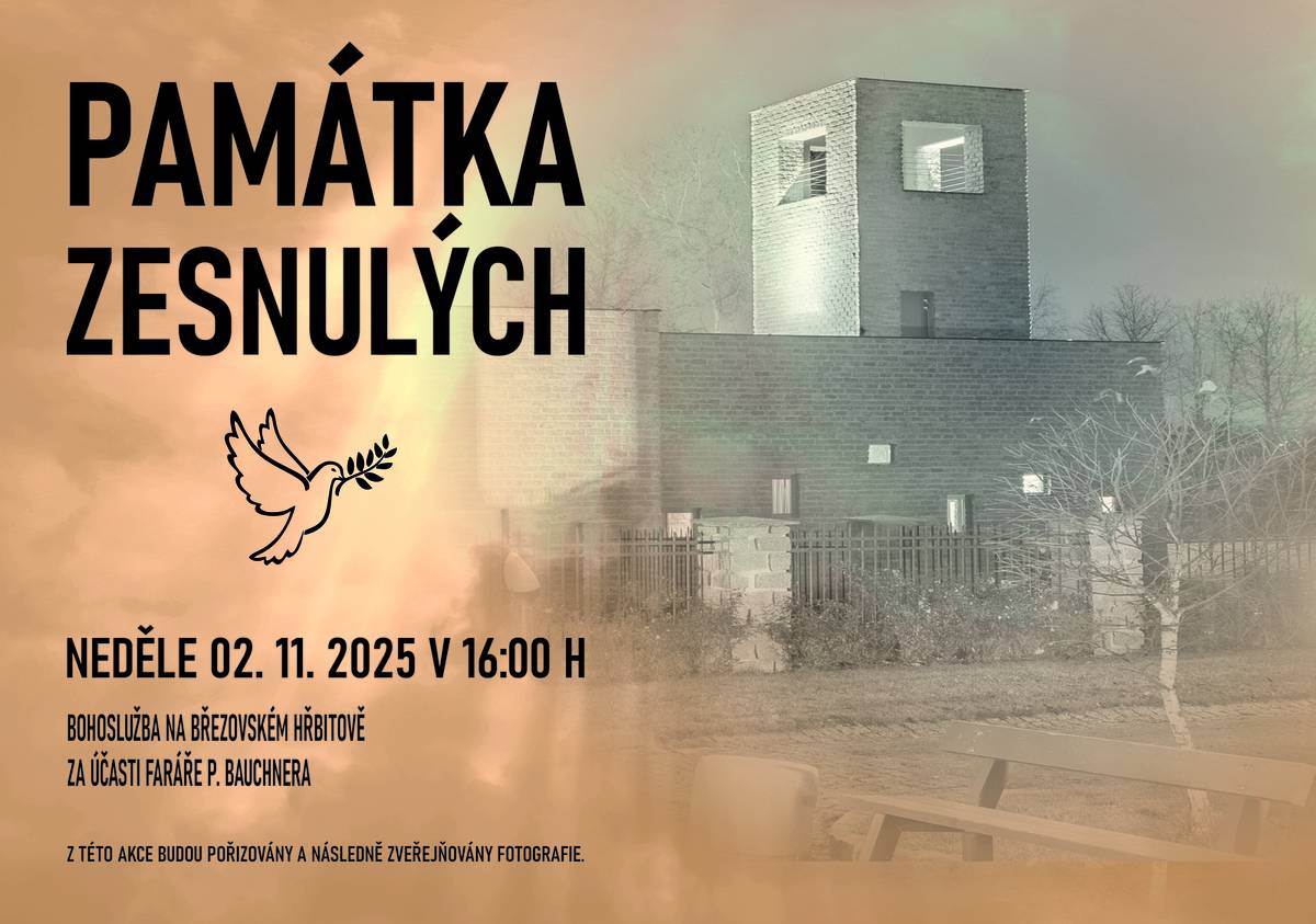 Město Březová zve všechny občany 2. listopadu 2025 od 16.00 hodin na SVATODUŠNÍ MŠI.
