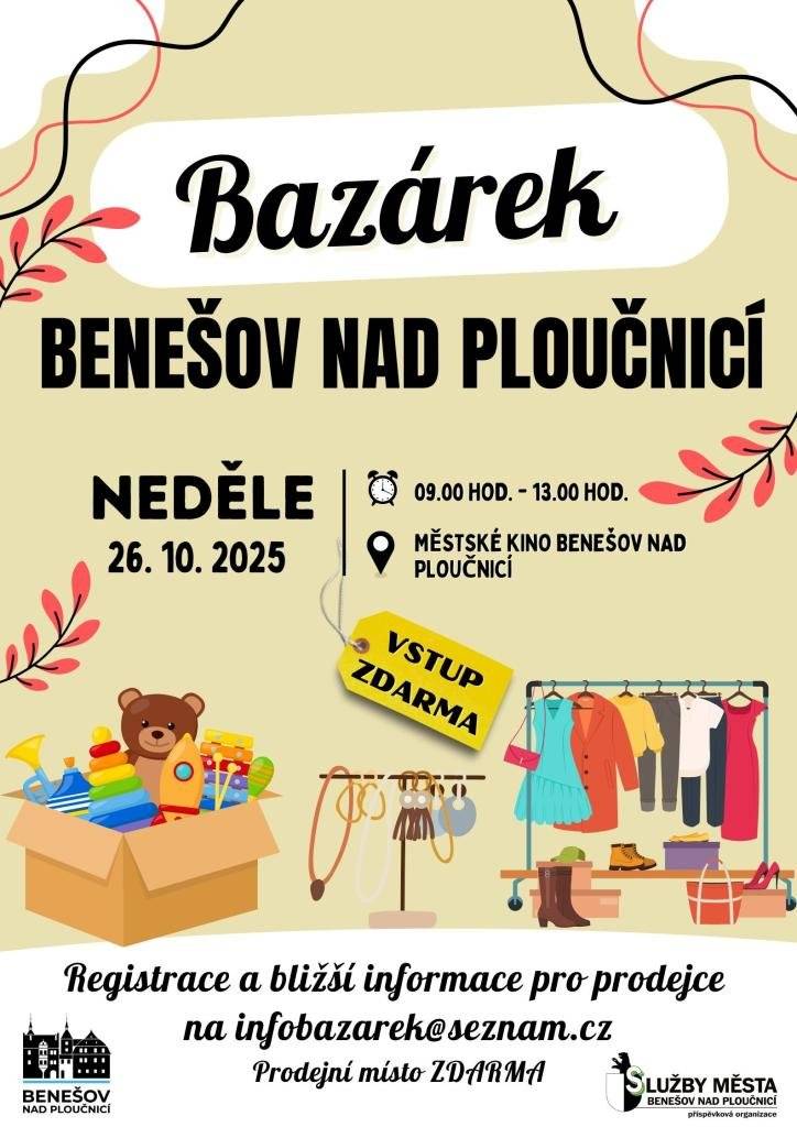 Přijďte si nakoupit nebo prodat oblečení, boty, hračky, domácí potřeby, bižuterii a další! Začátek  26. 10. 2025  od 9:00 - 13:00 hod. Místo konání  Městské kino