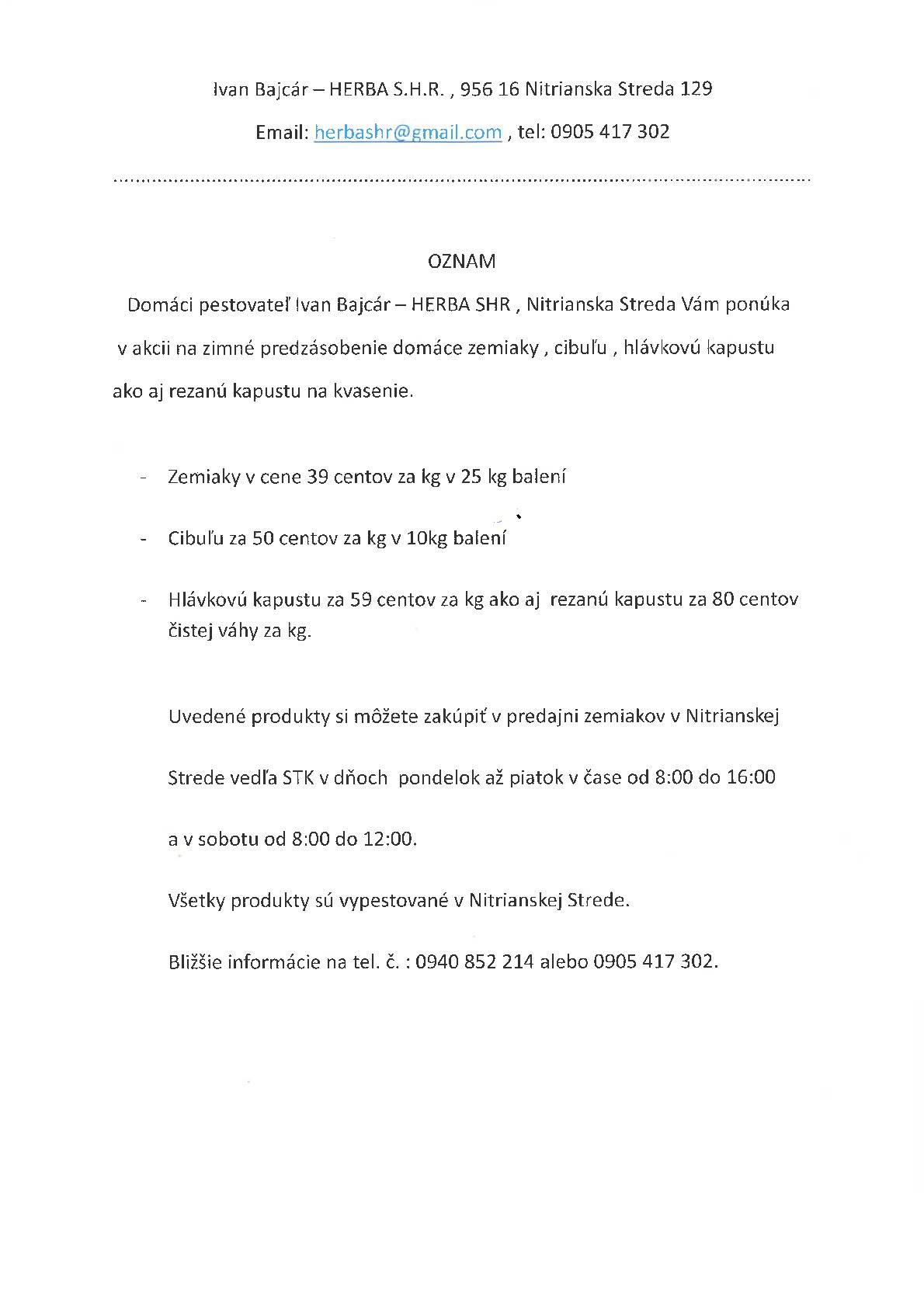 Ponuka zimného  predzásobenia zeleninou.