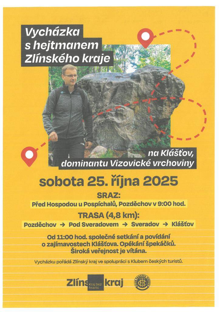 vycházka s hejtmanem Zlínského kraje na Klášťov, v sobotu 25.10.2025