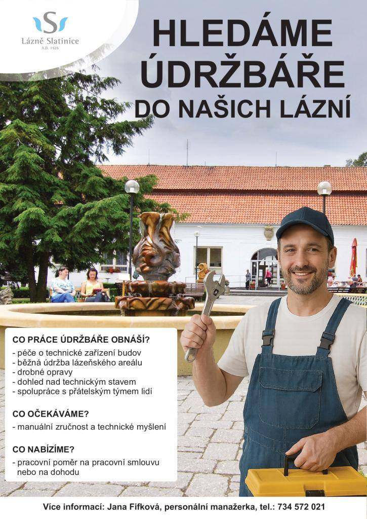 Lázně Slatinice a.s. přijmou do svého týmu spolehlivého a zručného pracovníka na pozici údržbář.