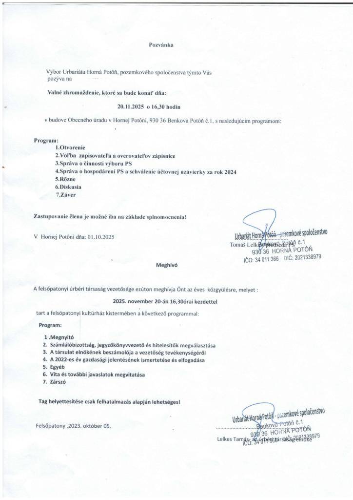 Felsöpatonyi úrbéri társaság - Urbariat Horná Potôň