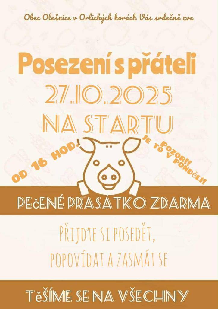 Obec Olešnice v O. h. Vás zve na Posezení s přáteli.