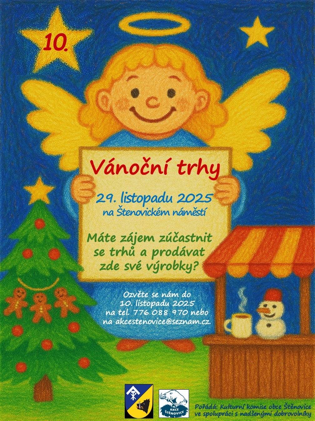 Máte zájem zúčastnit se trhů a prodávat zde své výrobky? Ozvěte se do 10. listopadu 2025 na tel. 776 088 970 nebo na akcestenovice@seznam.cz