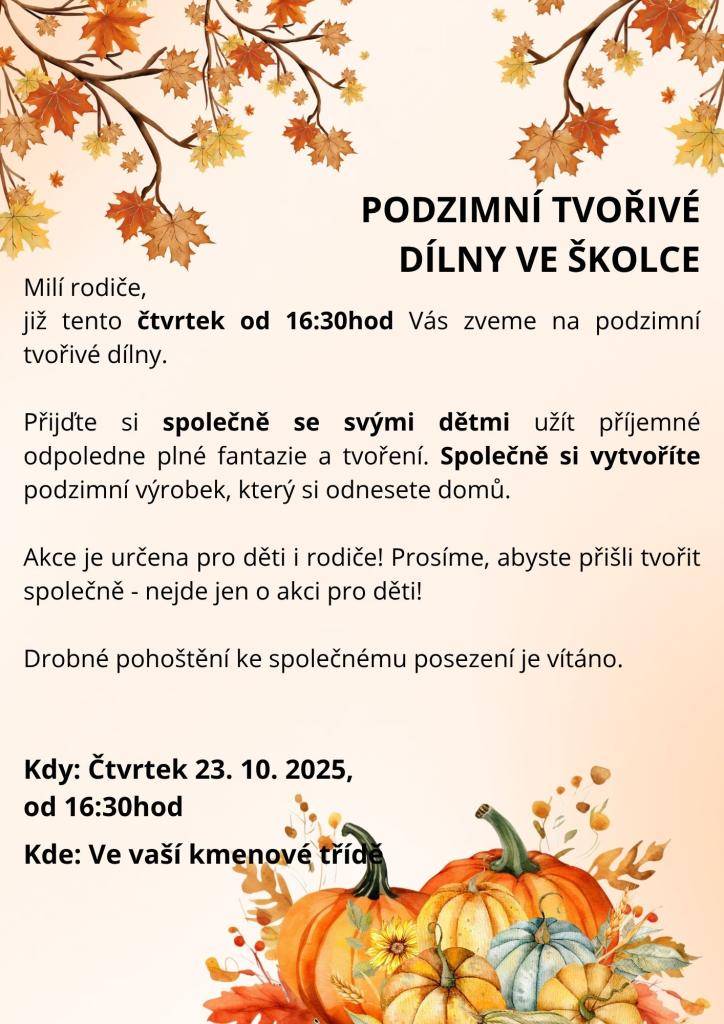 Podzimní tvořivé dílny již tento čtvrtek!