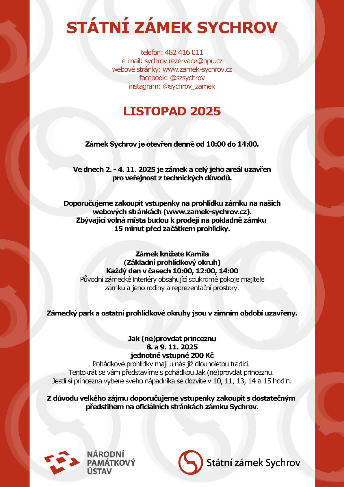 Kulturní akce na listopad 2025 na zámku Sychrov naleznete v příloze.