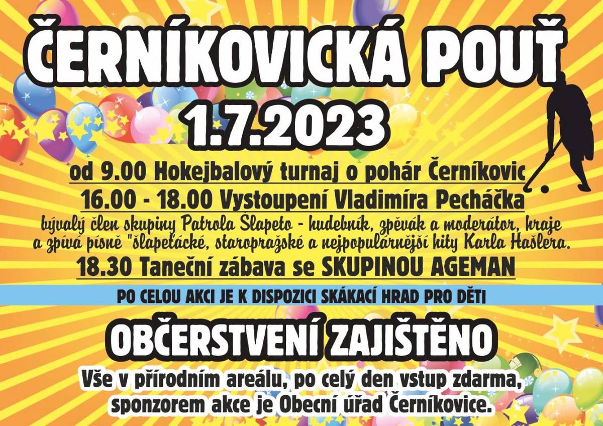 Dvě oblíbené akce uspořádá v nejbližších týdnech obec Černíkovice. Nejprve jsou to 24. června Rybářské závody pro děti a pak 1. července proběhne tradiční Černíkovická pouť.