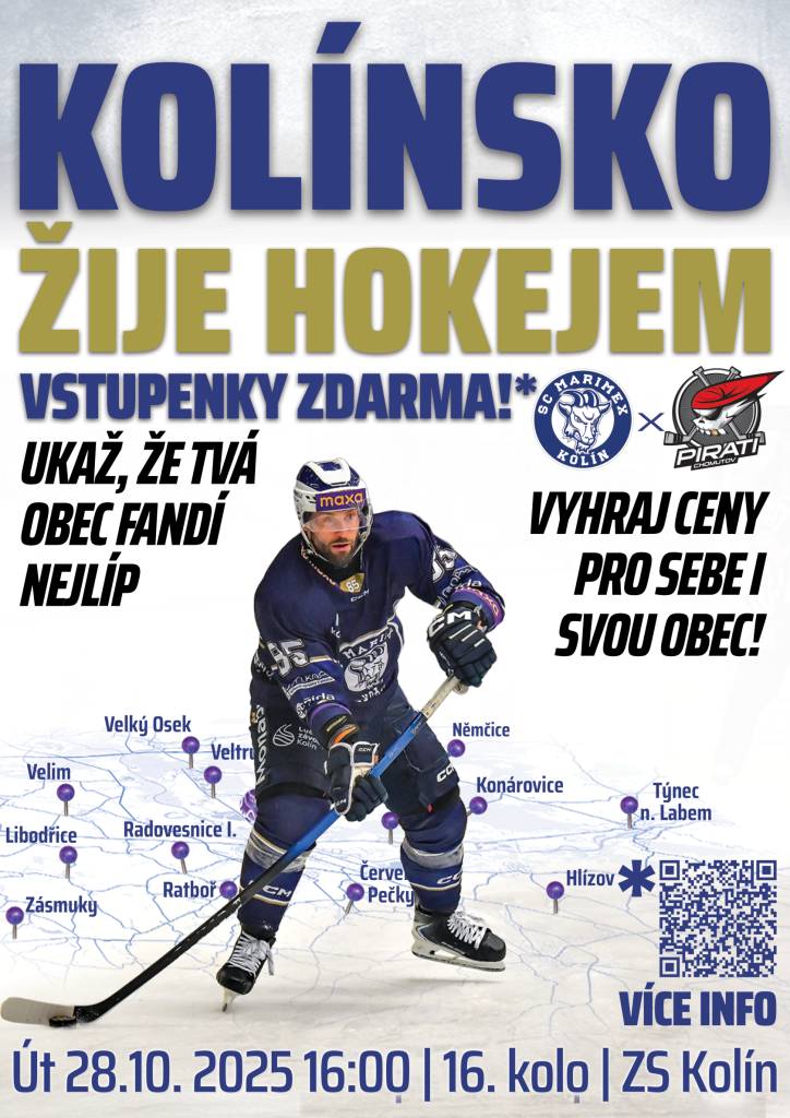 V úterý 28. října od 16:00 hodin se na zimním stadionu v Kolíně odehraje sváteční hokejový zápas mezi Kozly z Kolína a týmem RT Torax Poruba. Všichni sportovní fanoušci jsou srdečně zváni, aby přišli podpořit kolínský hokej a ukázali, že Jestřabí Lhota fandí Kozlům. Pro obyvatele blízkých obcí budou