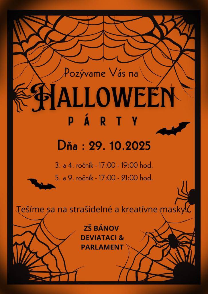 Pozvánka na Halloween párty pre ročníky 3.- 9.