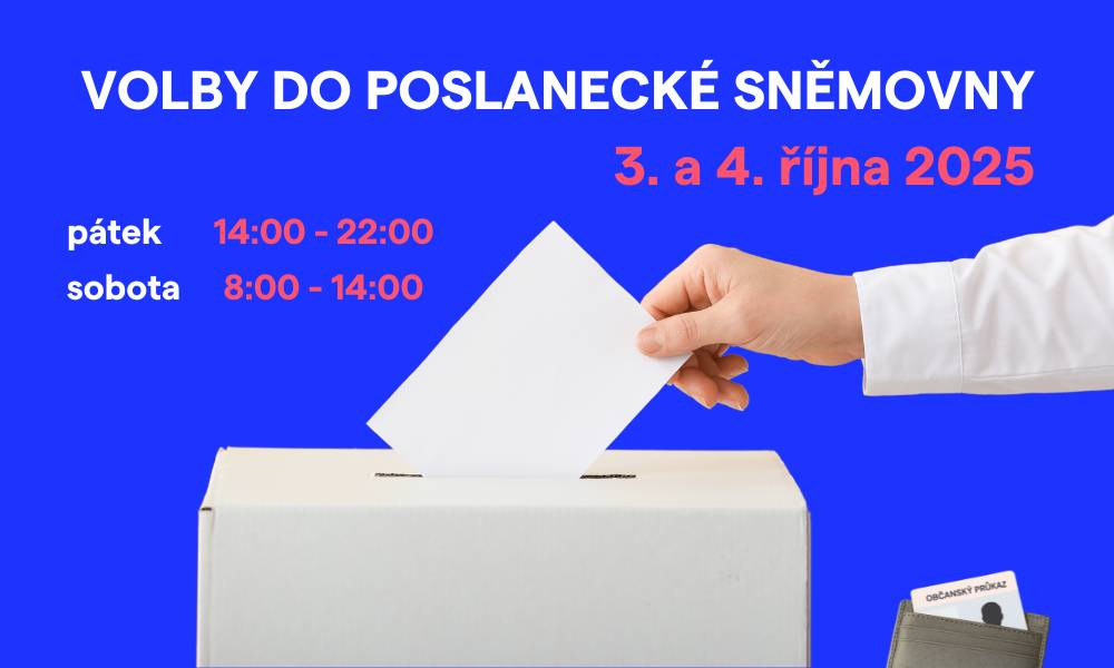 ⏳ Do otevření volebních místností zbývá jen pár dní! Volby do Poslanecké sněmovny Parlamentu ČR se uskuteční v pátek 3. října od 14:00 do 22:00 a v sobotu 4. října od 8:00 do 14:00. Využijte svého volebního práva. Každý hlas se počítá. 🗳