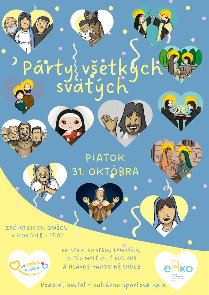 Aj tento rok pozývame všetky deti na tradičnú Párty všetkých svätých, ktorá sa uskutoční v piatok 31. októbra. Začíname o 17.00 hod sv. omšou v kostole.