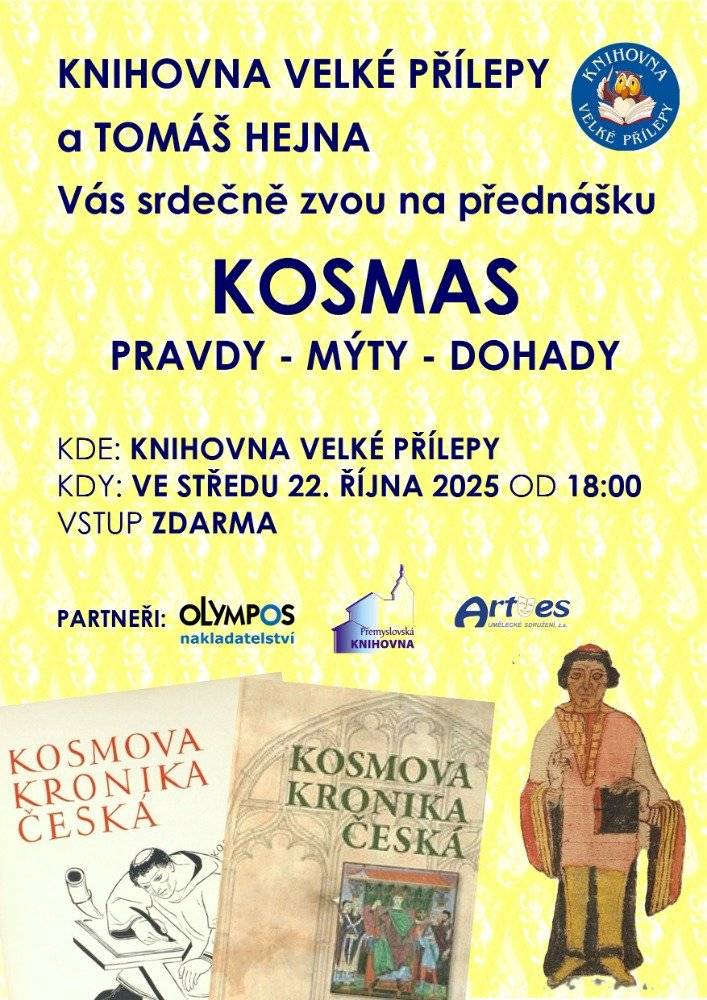 Z důvodu onemocnění bude knihovna od 20. do 24. října 2025 uzavřena.   Knihy můžete během této doby vracet do knihoboxu umístěného vedle vchodu do budovy OÚ. Půjčování e-knih z on-line katalogu prostřednictvím aplikace Palmknihy probíhá bez přerušení.  Děkujeme za pochopení. ‼️Středeční přednáška (22.října) "KOSMAS – pravdy, mýty, dohady" se koná podle plánu.
