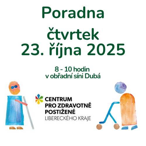 Neváhejte a přijďte se poradit o možnostech, které máte při osobní asistenci, při odlehčovacích službách, při péči o své blízké. Centrum pro zdravotně postižené Libereckého kraje o.p.s. nabízí pomoc seniorům a zdravotně handicapovaným občanům od 3 let věku.  Poradny, kde se dozvíte více o osobní asistenci a odlehčovacích službách budou k dispozici na Městském úřadu v Dubé ještě i v následujích termínech tohoto roku:  20. listopadu a 18. prosince 2025 vždy od 08:00 do 10:00 hodin v obřadní síni v přízemí radnice města Dubá. Pro více informací se můžete obrátit na Mgr. Veroniku Holečkovou na mobilním čísle: 730 871 381.