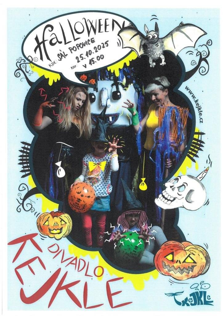 Zveme na Halloweenské odpoledne pro děti, v sobotu 25.10.2025 od 15 hod. v sále v Popovicích. Kostýmy vítány.