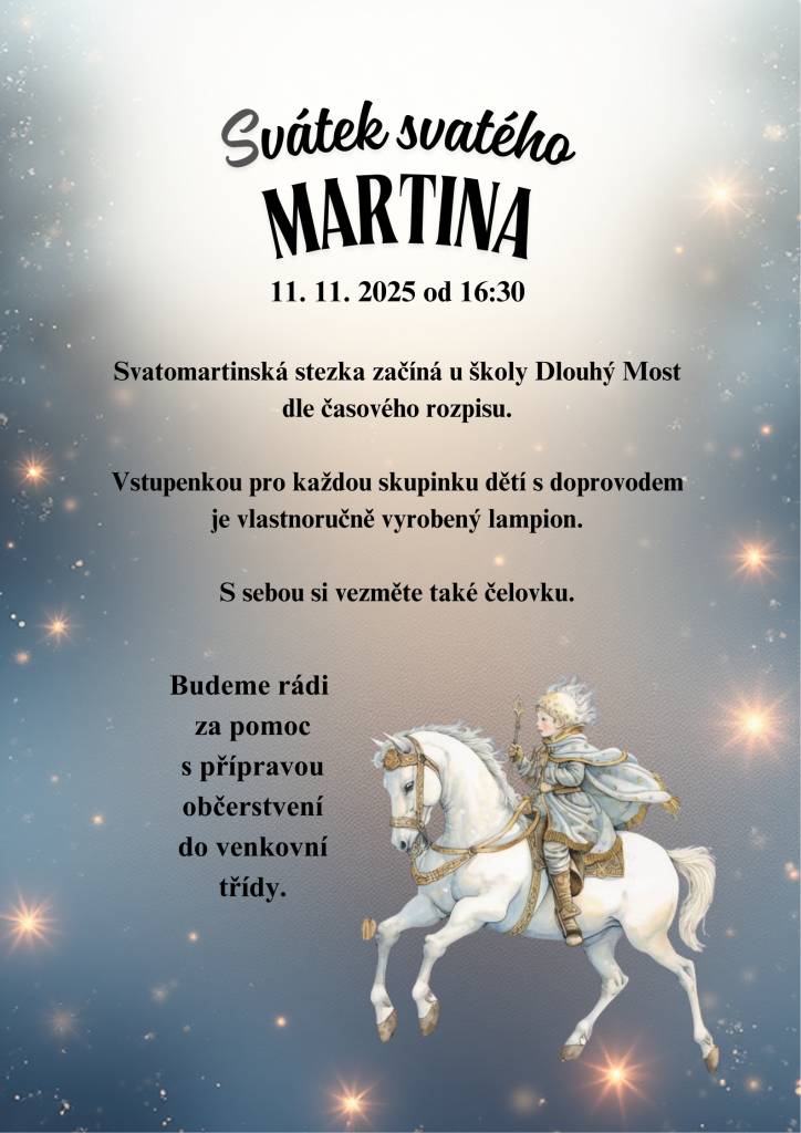 V úterý 11. 11. 2025 jste srdečně zváni na Svatomartinskou stezku. Přihlášení pomocí QR kódu ve sdílené tabulce.