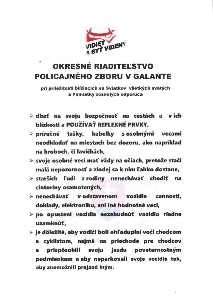 Vidieť a byť videný - Bezpečnosť na cintorínoch počas sviatkov Všetkých svätých a Pamiatky zosnulých
