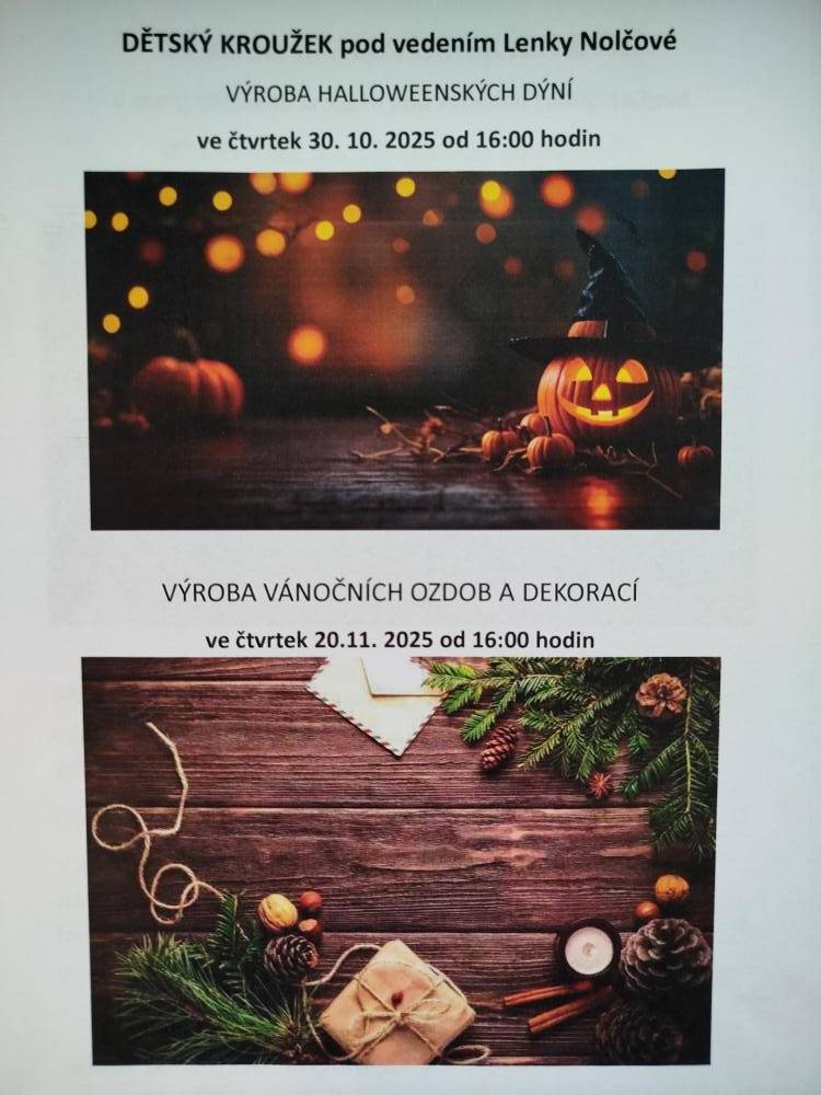 Lenka Nolčová opět otevírá DĚTSKÝ KROUŽEK.  Do konce letošního roku jsou naplánovány dva termíny – ve čtvrtek 30. října a 20. listopadu.