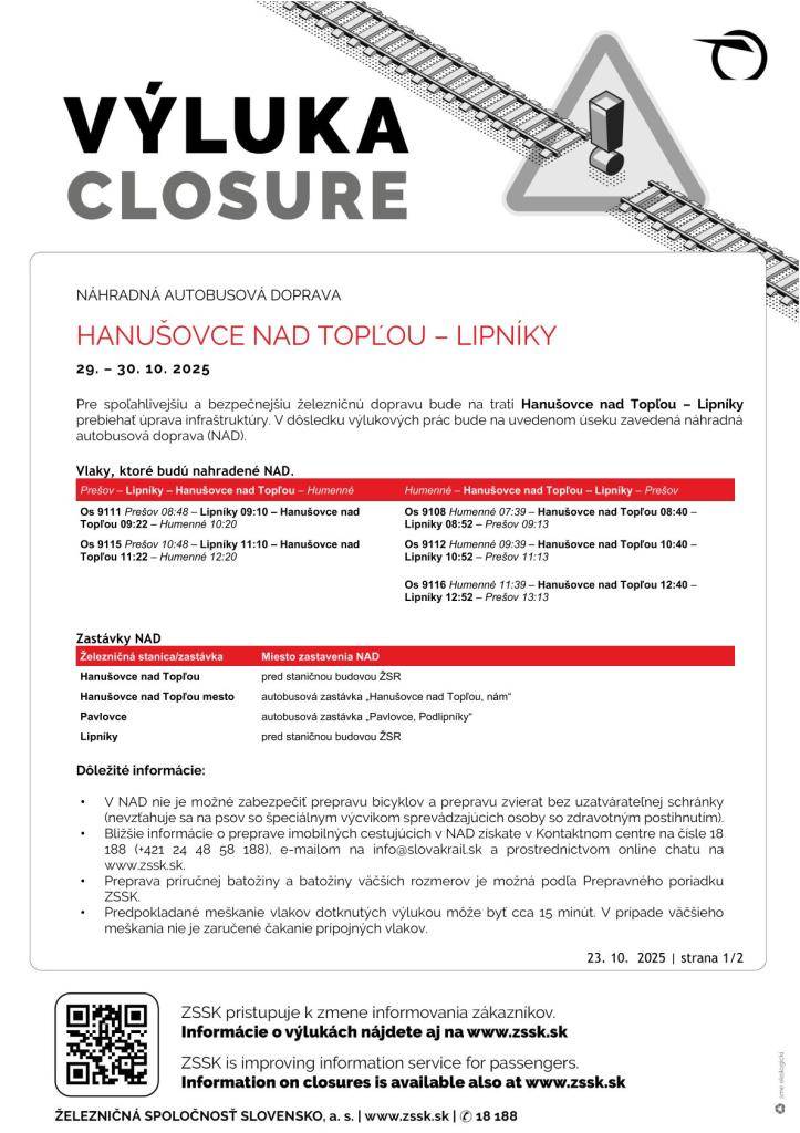 Hanušovce nad Topľou - Lipníky  29. - 30. 10. 2025