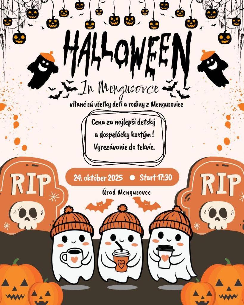 Srdečne Vás pozývame na Halloween dňa 24.10.2025. Začiatok  o 17:30 na obecnom úrade.
