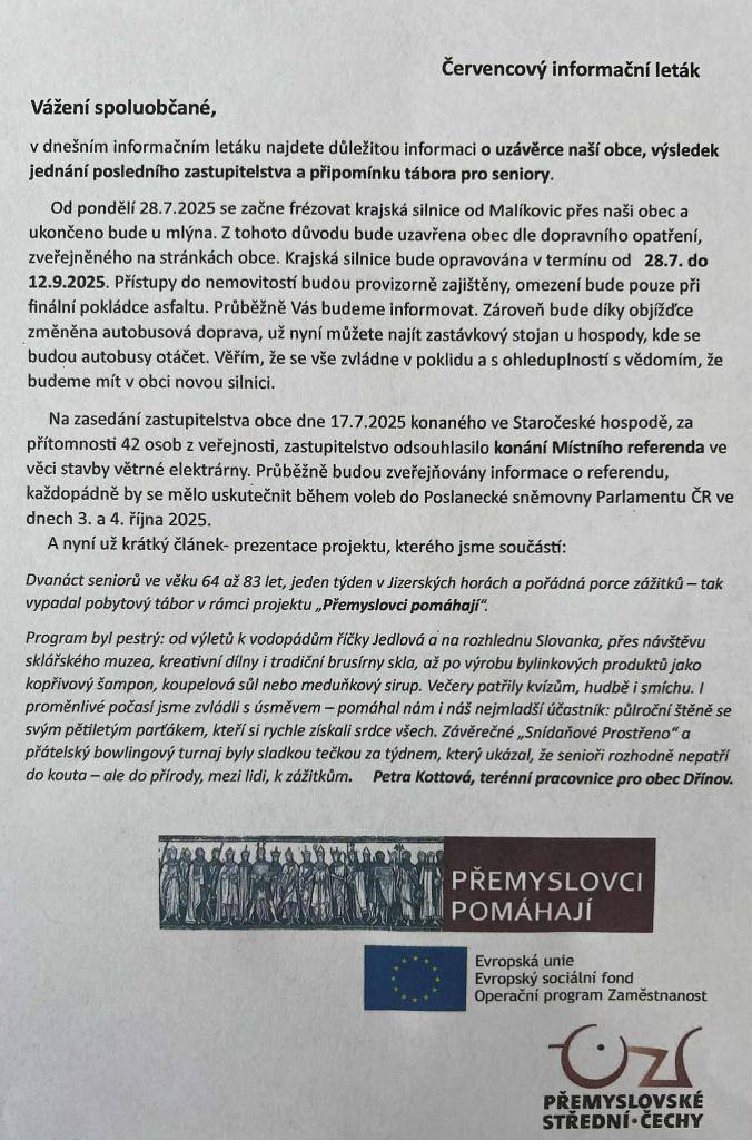 Červencový informační leták