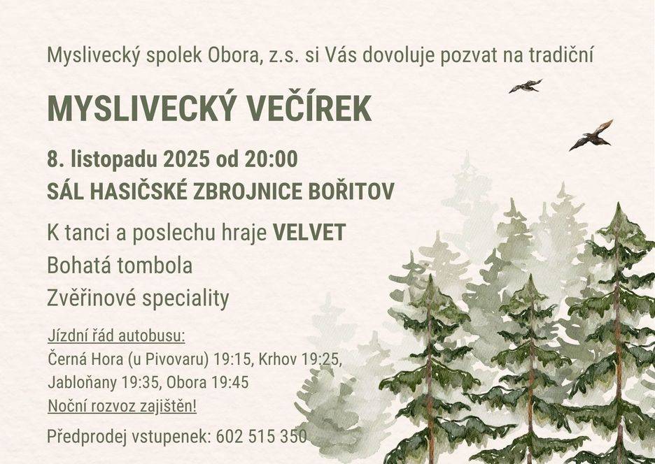 Pozvánka Mysliveckého spolku Obora na večírek