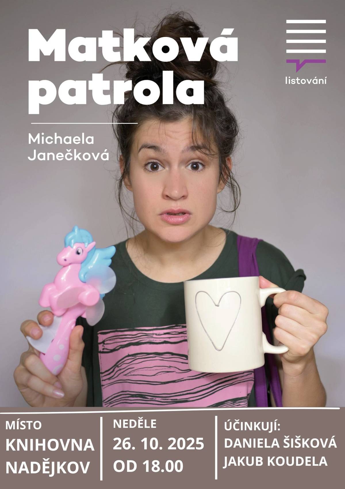 Knihovna Nadějkov vás zve v neděli 26. října v 18.00 hod. na Listování knihou Michaely Janečkové - Matková patrola.  Těšíme se na vás. Dále knihovna informuje, že bude od 27. do 31. října uzavřena.