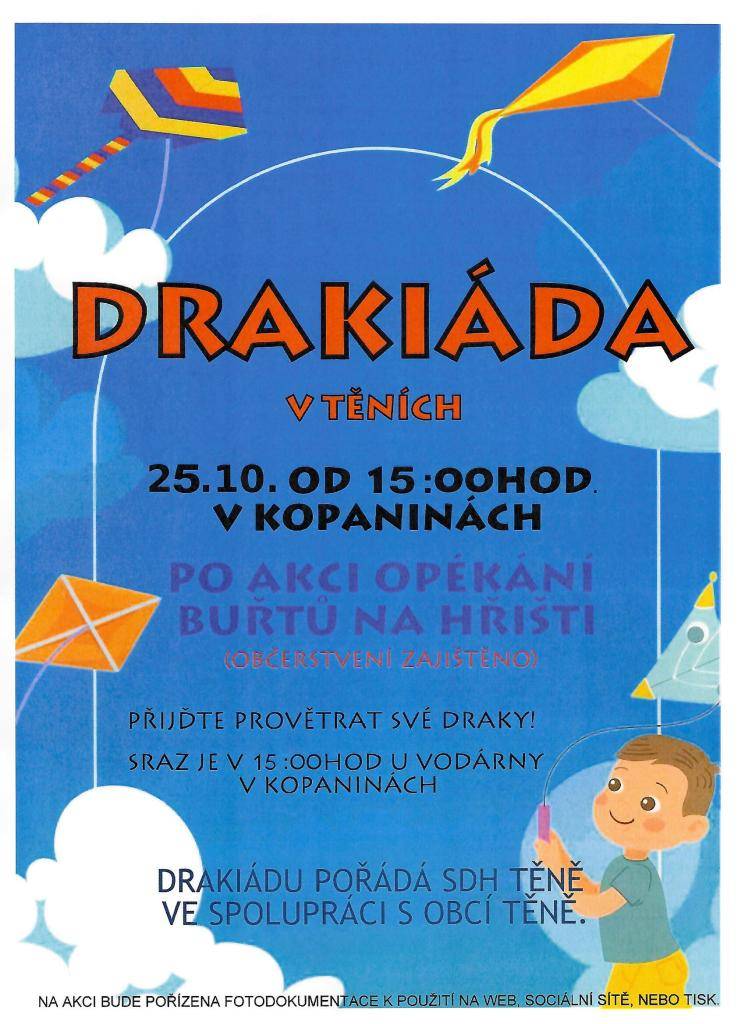 V sobotu 25. října 2025 od 15:00 hodin se v Kopaninách uskuteční oblíbená Drakiáda, kde si mohou účastníci provětrat své draky. Akci pořádá SDH ve spolupráci s obcí.