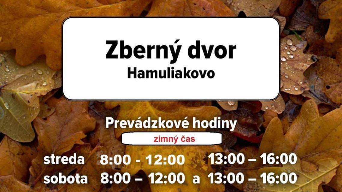 ZIMNÝ PREVÁDZKOVÝ ČAS v zbernom dvore Hamuliakovo od 27.10.2025