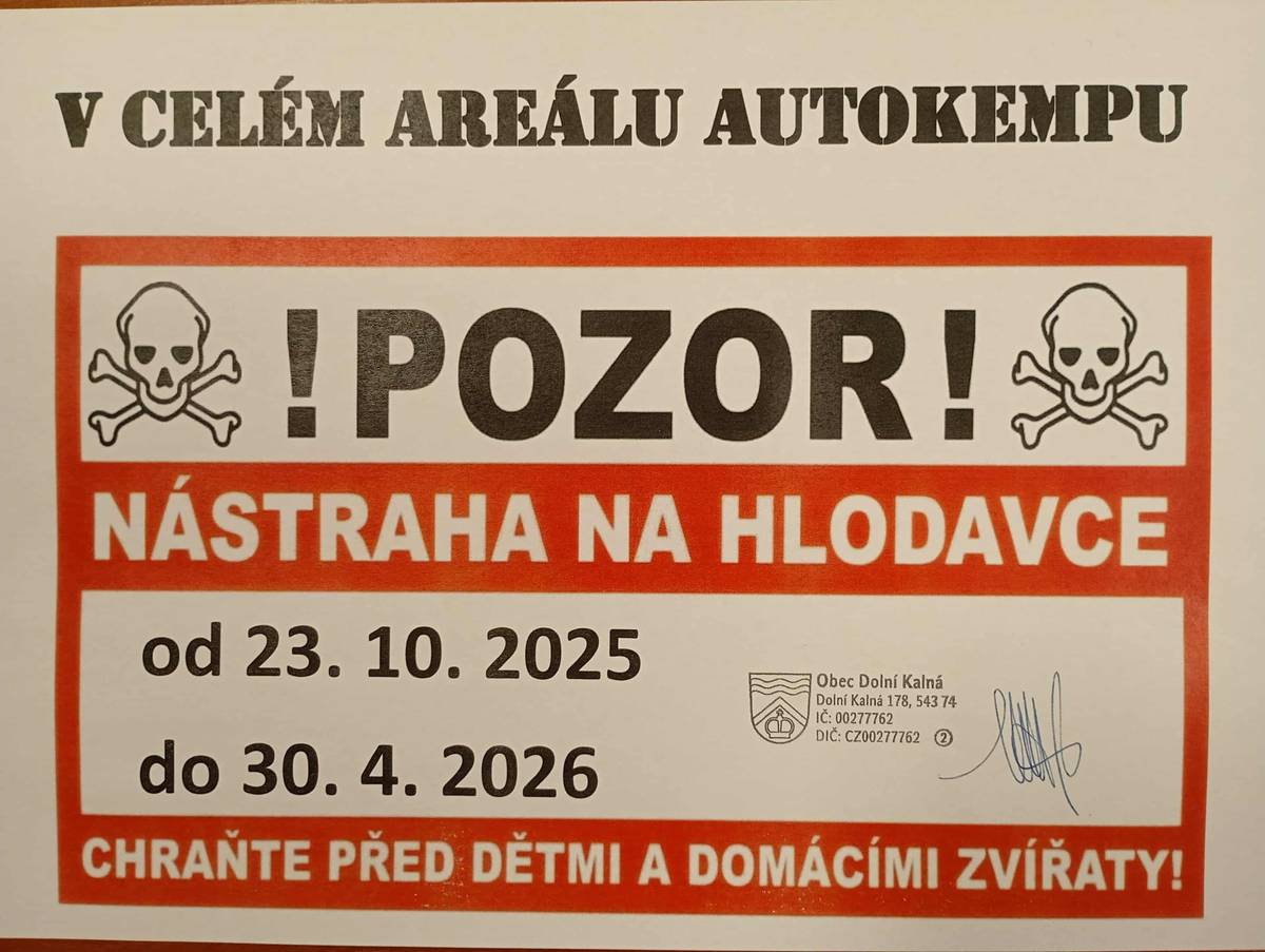 Prostorách celého areálu autokempu se nachází nástrahy na hlodavce.