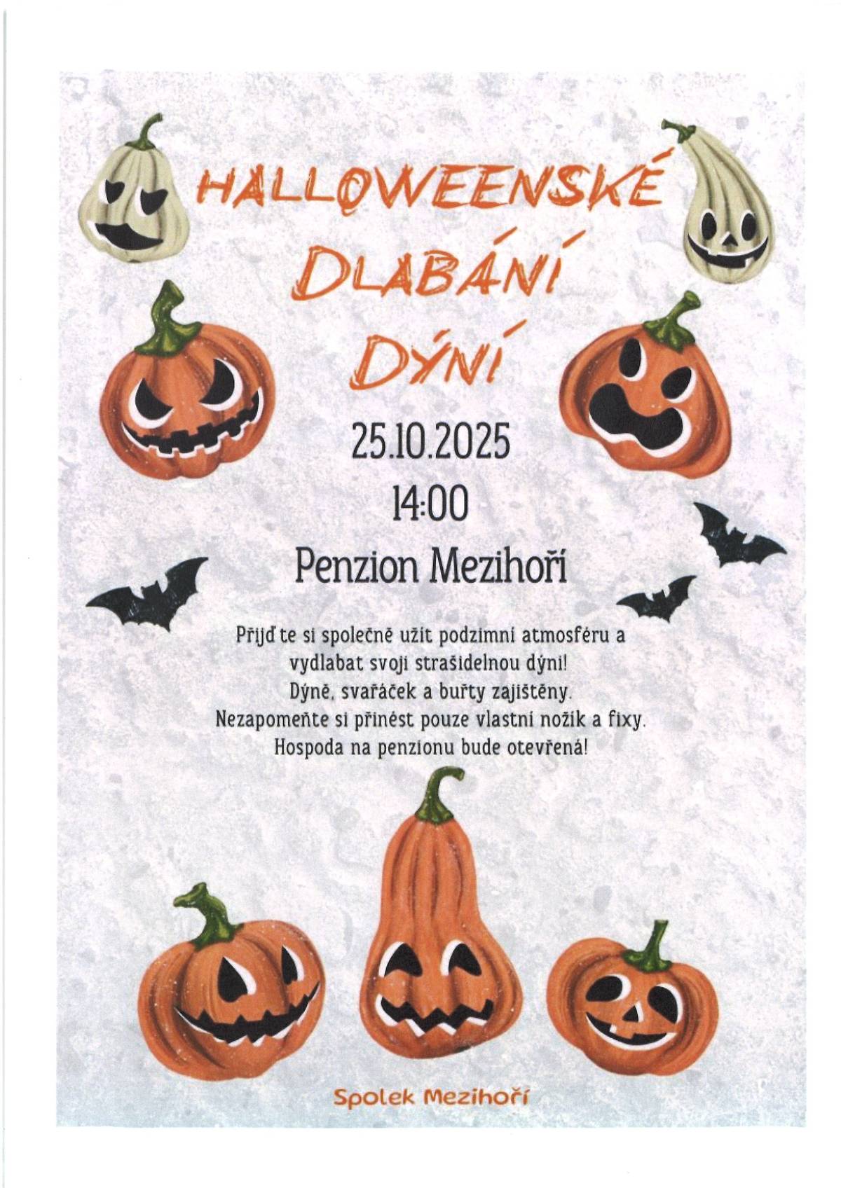 25.10.2025 od 14h penzion Mezihoří všechny srdečně zve Spolek Mezihoří.