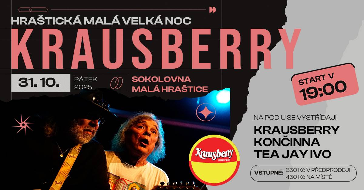 Zveme Vás na hudební večer, kdy pro Vás zahraje skupina Krausberry, která od roku 1984 rozdává poctivý rock’n’roll  a jejich koncerty jsou vždycky nezapomenutelná jízda.  Předprodej : Autoelektro Liška               Hospoda u Petrášků