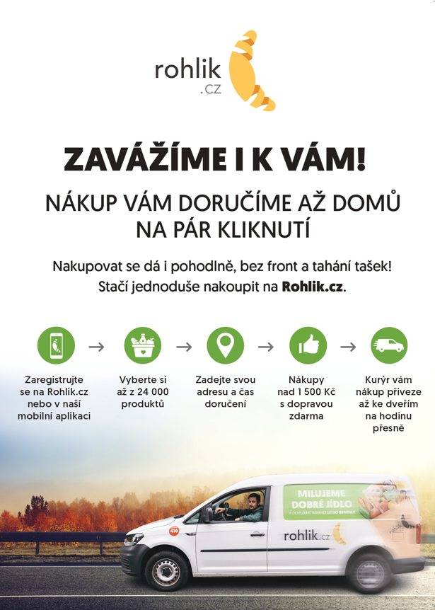 Občané naší obce mohou nyní využít novou možnost pohodlného nakupování. Firma Rohlik.cz zahájila rozvoz potravin a dalších výrobků přímo k vám domů. Tato služba přináší snadný přístup k širokému sortimentu zboží bez nutnosti opustit domov.