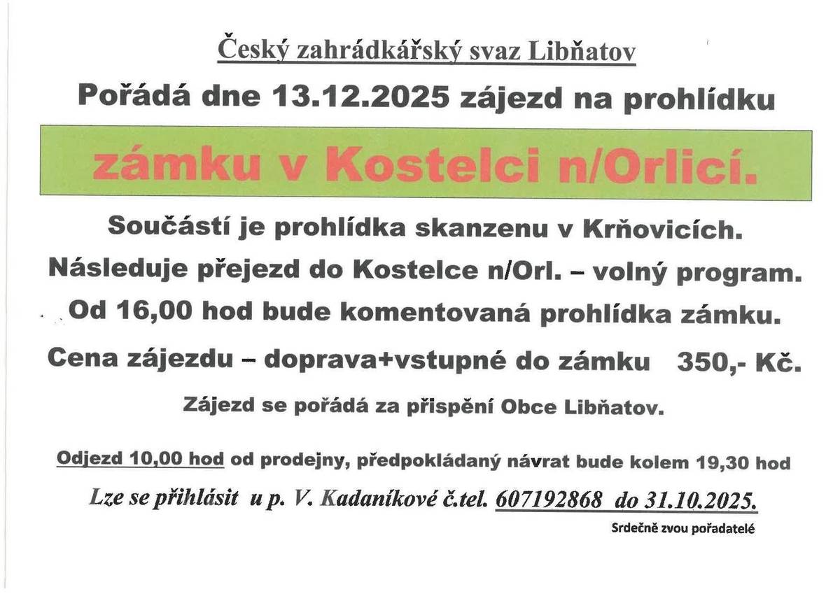 Libňatovští zahrádkáři Vás zvou na výlet