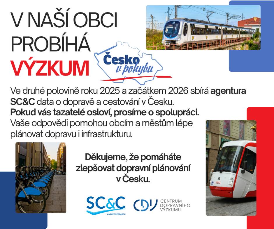 V Údlicích od druhé poloviny roku 2025 a začátkem roku 2026 probíhá výzkum o dopravě a cestování v Česku.