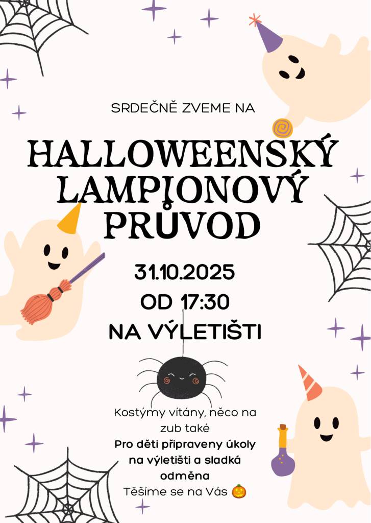 V pátek 31.10.2025 se od 17:30 koná na výletišti LAMPIONOVÝ PRŮVOD.