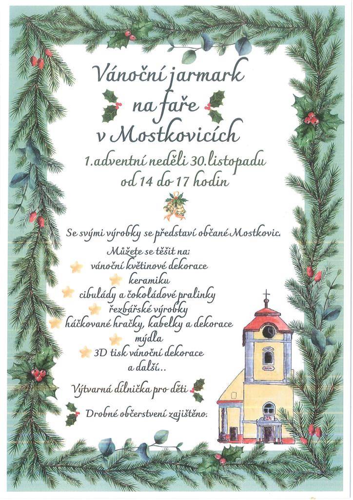 V Mostkovicích se chystají vánoční trhy, které nabídnou oblíbené vánoční dekorace a výrobky. Občané se mohou těšit na pestrou nabídku a příjemnou atmosféru v místním centru.