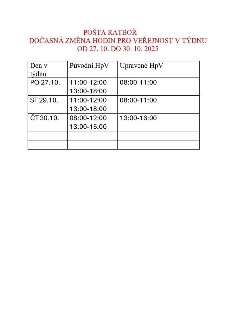 Změna provozních hodin - dočasná