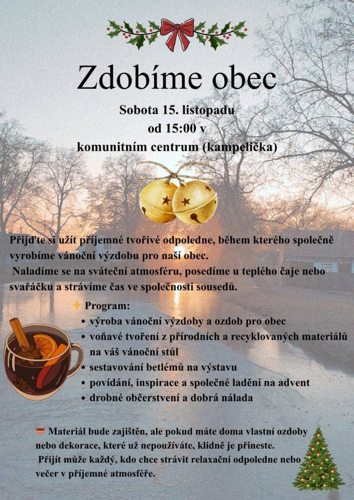 Kdy? 15.11.2025  Kde? Komunitní centrum (kampelička)  V kolik? do 15:00 hodi