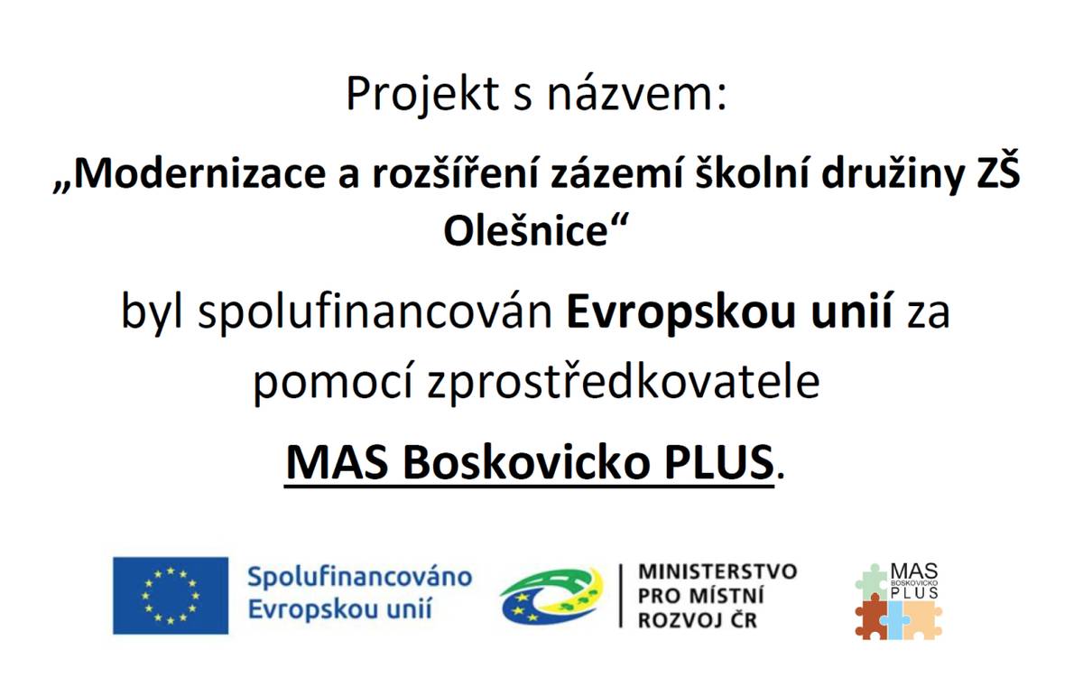 Projekt byl spolufinancován Evropskou unií za pomocí zprostředkovatele MAS Boskovicko PLUS.