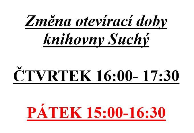 Změna otevírací doby knihovny Suchý
