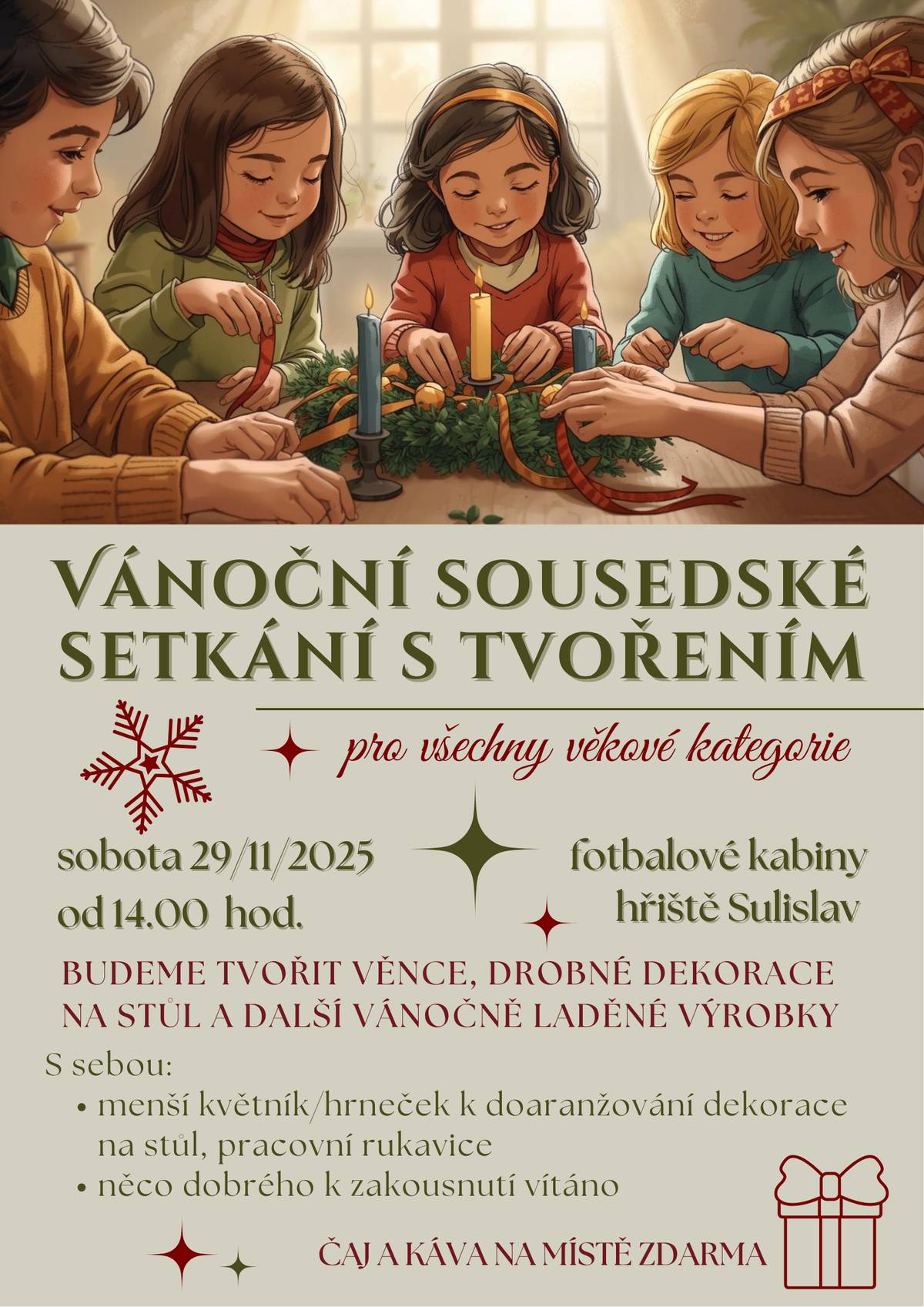 Přijďte si užít voňavé odpoledne plné vánočního tvoření, dobré nálady a pohody 😊  Více informací viz plakát 👇