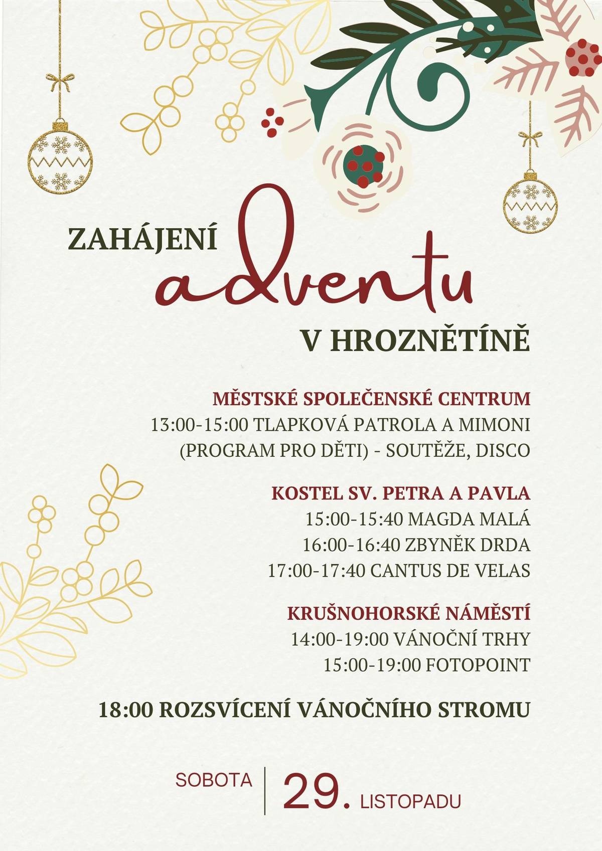 Pozvánka na společenskou akci sobotní advent v Hroznětíně