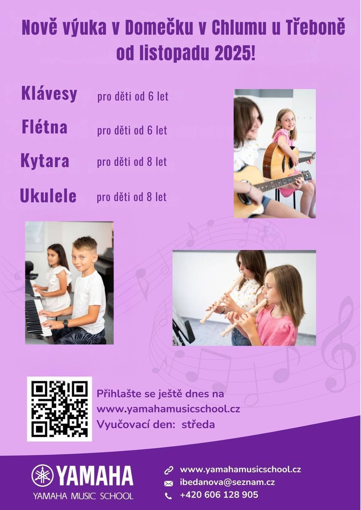 Od listopadu se otevírají hudební kurzy pro děti v Domečku hudební školy Yamaha. Přihlášky na www.yamahamusicschool.cz.