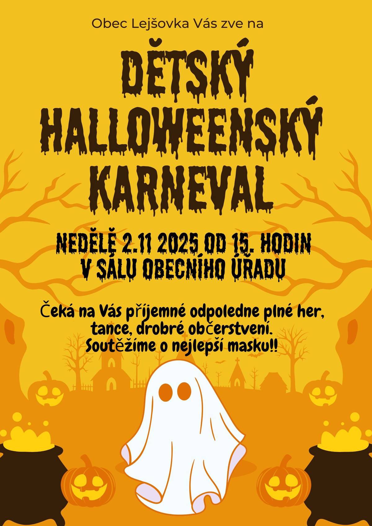 Zveme všechny dětičky na Halloweenský karneval